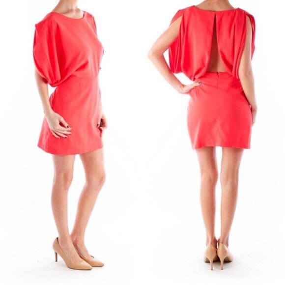 Ark & Co. Dress Coral Orange Open Back Mini Wide Sash Dolman Sleeve size Large - Picture 4 of 16